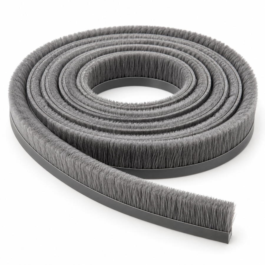 Self-Adhesive Brush Pile Weather Strip - 9 × 9 mm - 5 m - Grey