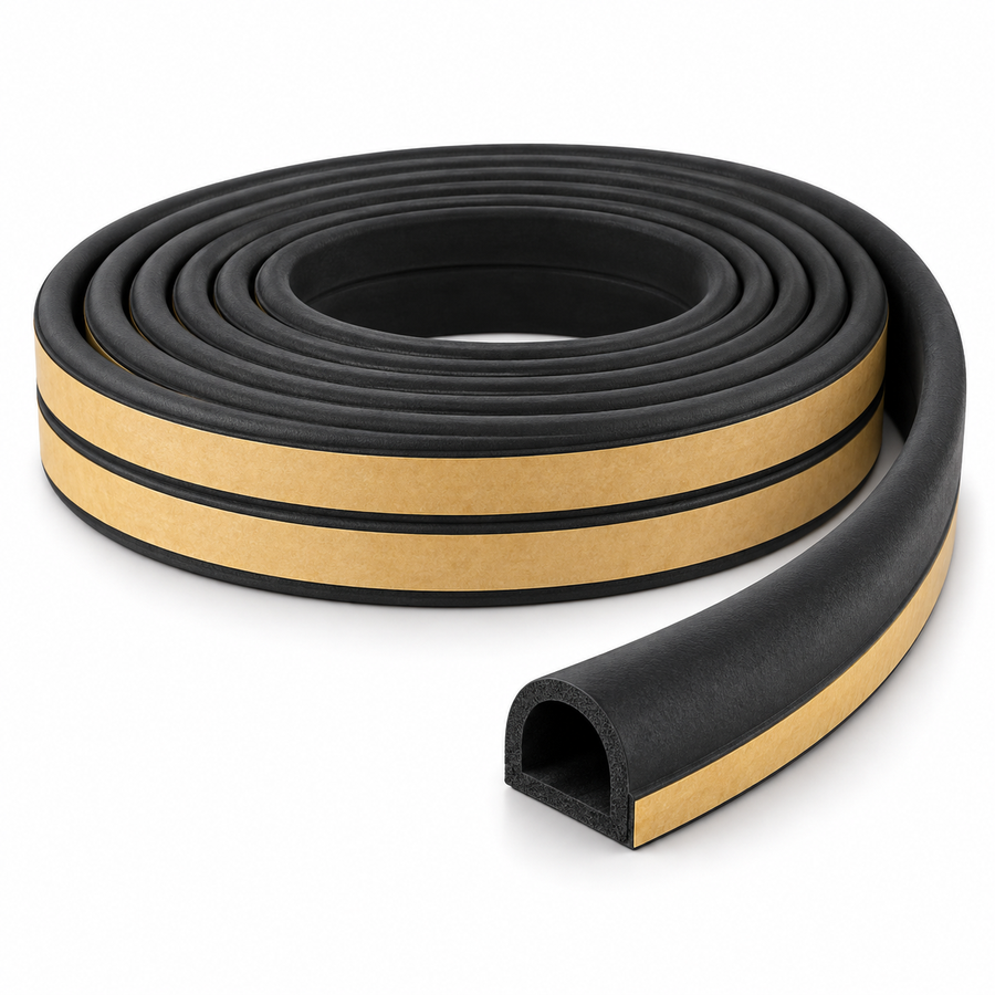 Self-Adhesive EPDM Draught Seal - D Profile 9 × 6 mm - 6 m