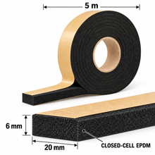 Self-Adhesive EPDM Foam Sealing Tape - 20 × 6 mm - 5 m
